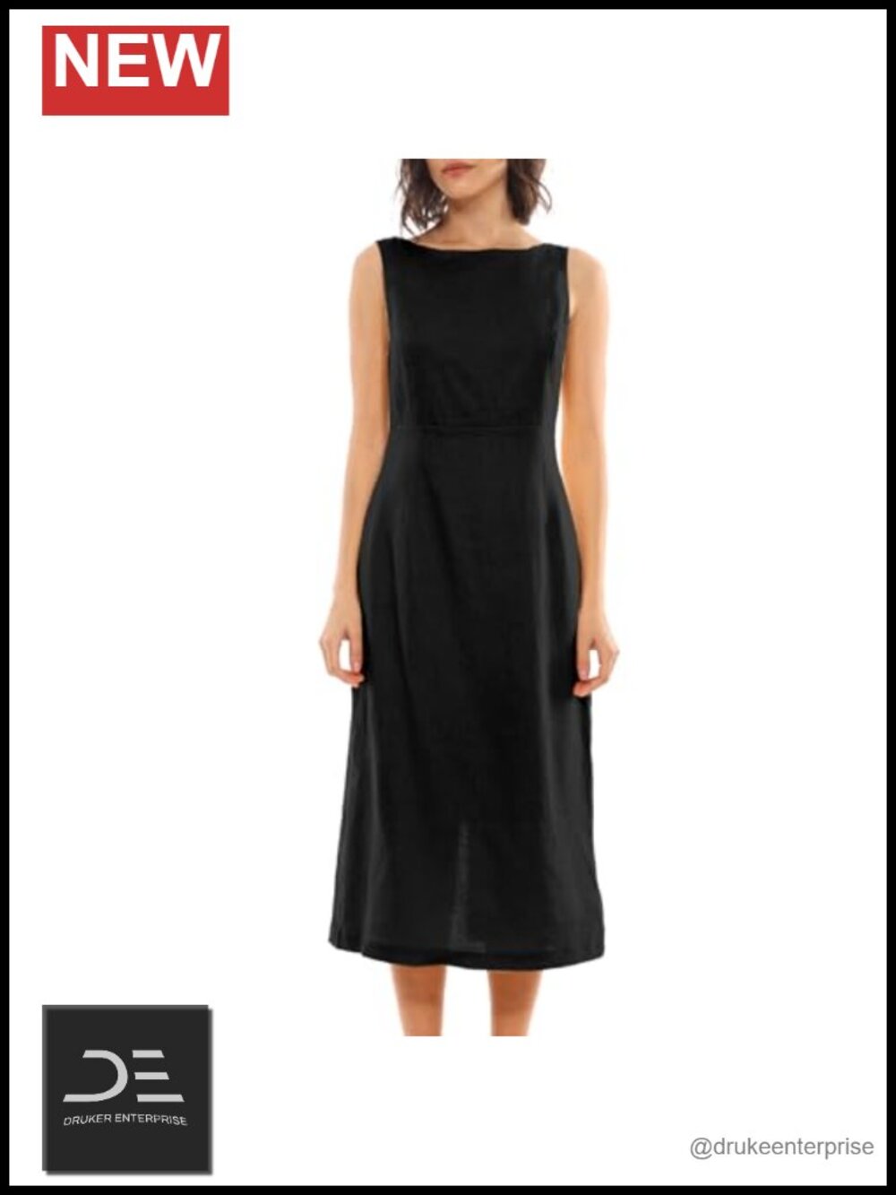 100% Linen Sleeveless Midi Dress with Slit